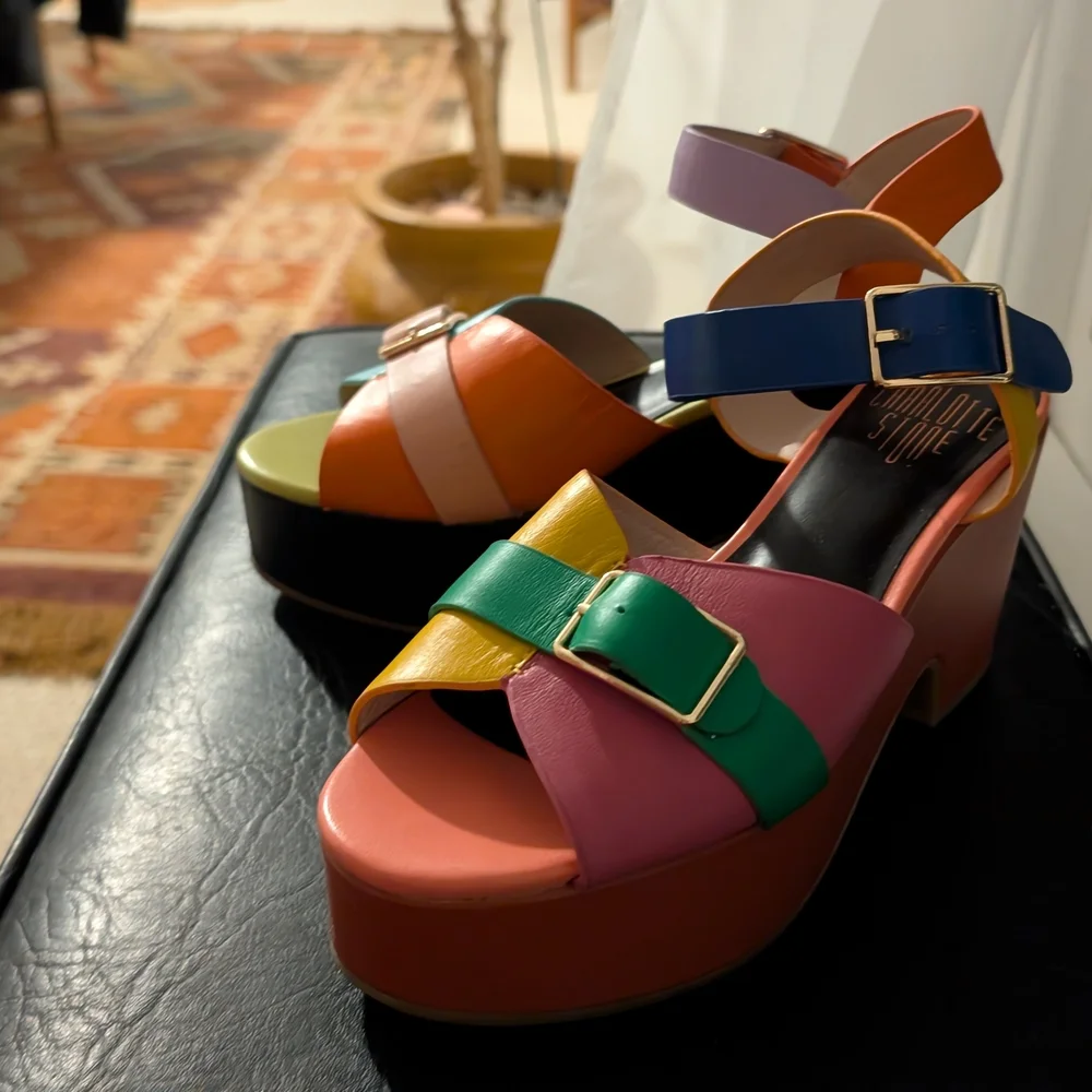 Charlotte Stone, Iconic "Rafi" Multicolor Strappy Platform Sandals - Picture 1 of 11